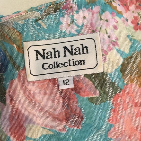 Nah Nah Collection Vintage 80s‎ Teal Blue Pink Floral Blazer, Victorian  38 bust - Picture 10 of 10